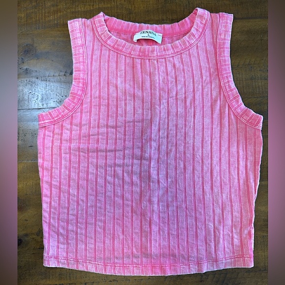 Zenana Outfitters Tops - Pink Distressed Tank Top zenana size L nwot